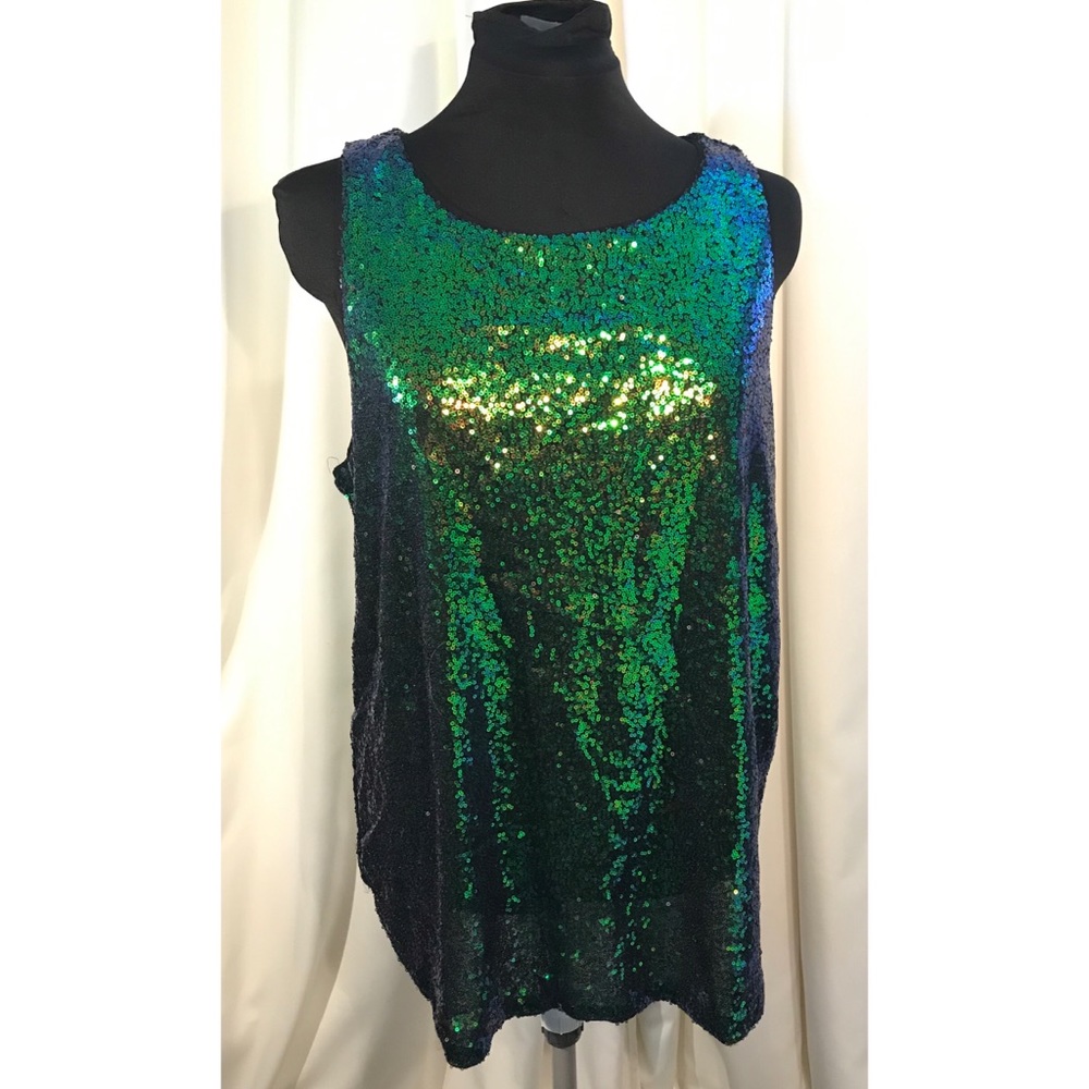 Zeagoo green/blue sequin sleeveless top size XXL